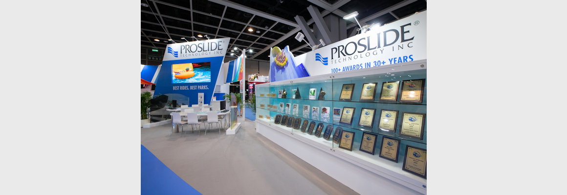 Proslide Technology Exhibit, featuring their industry awards, constructed by Idea International